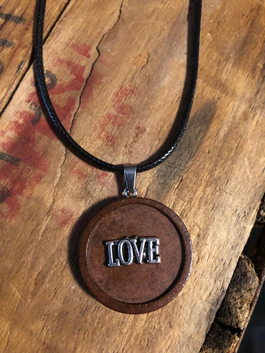 Wooden Love pendant (with black cord necklace)