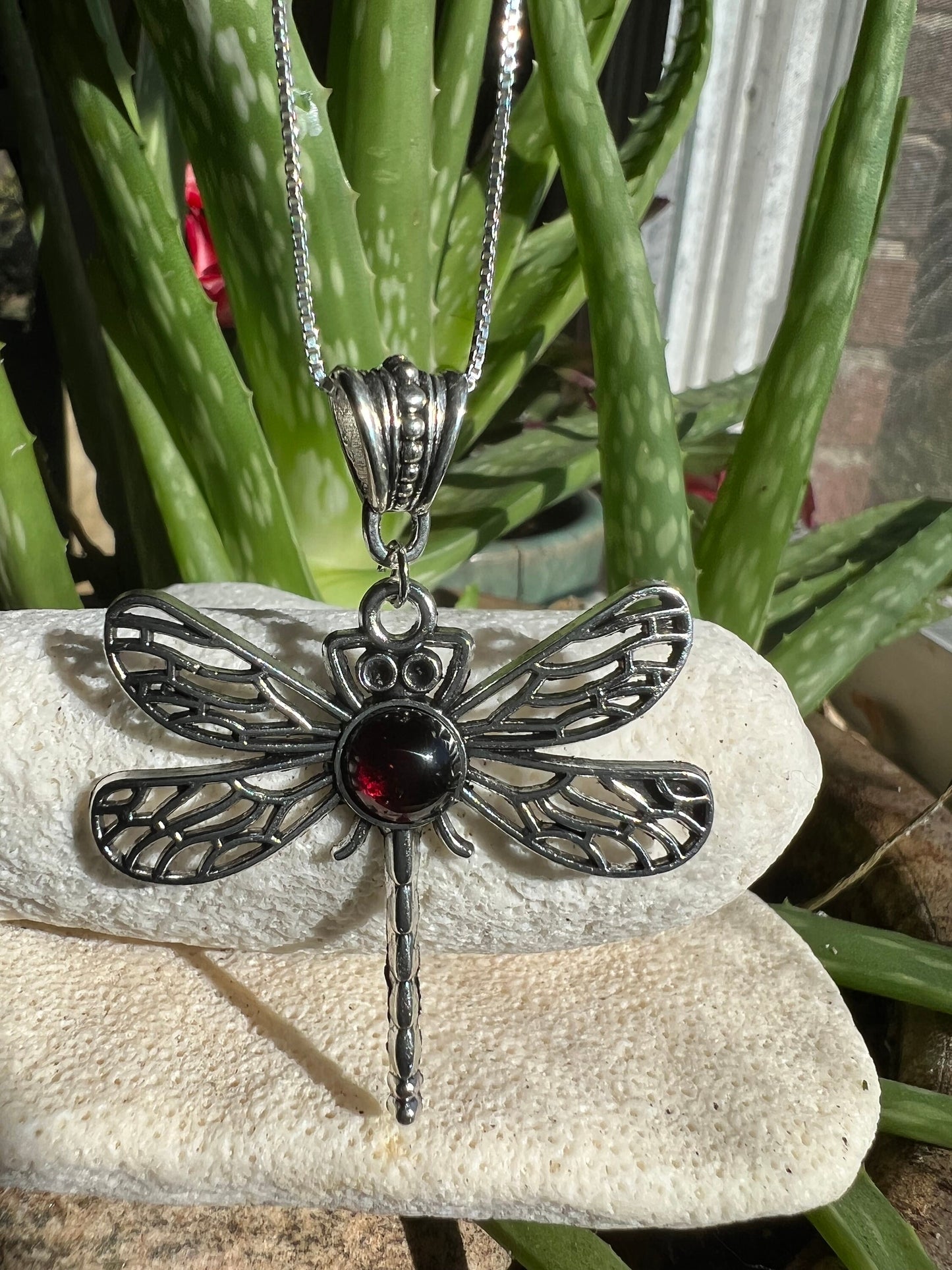 Dragonfly Pendant with Gemstone ( choose stone)  with Sterling Silver Necklace