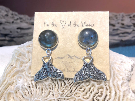 Sterling Silver Whale Tail Labradorite Earrings