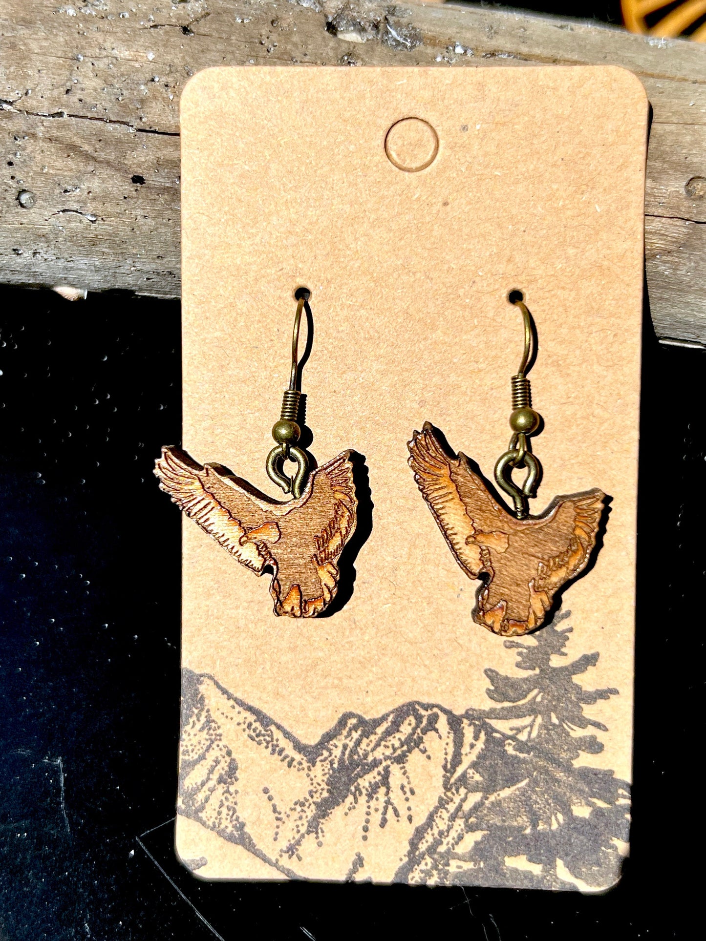 Wooden Eagle Dangle Earrings