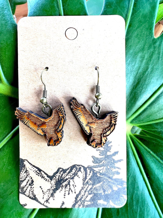 Wooden Eagle Dangle Earrings