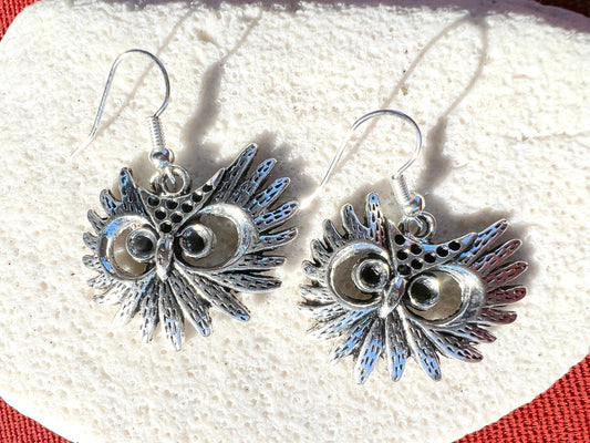 Owl Burst Silver Earrings