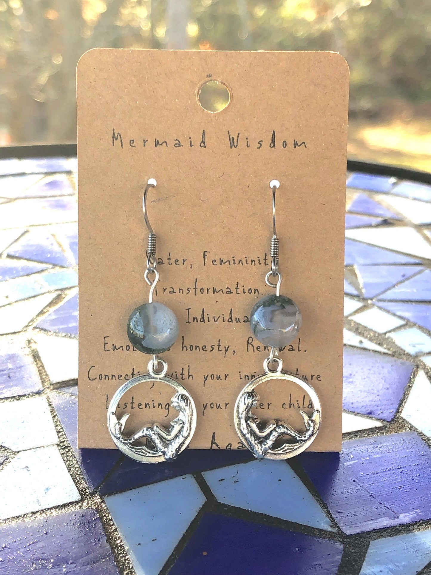 Mermaid and Moss Agate Earrings