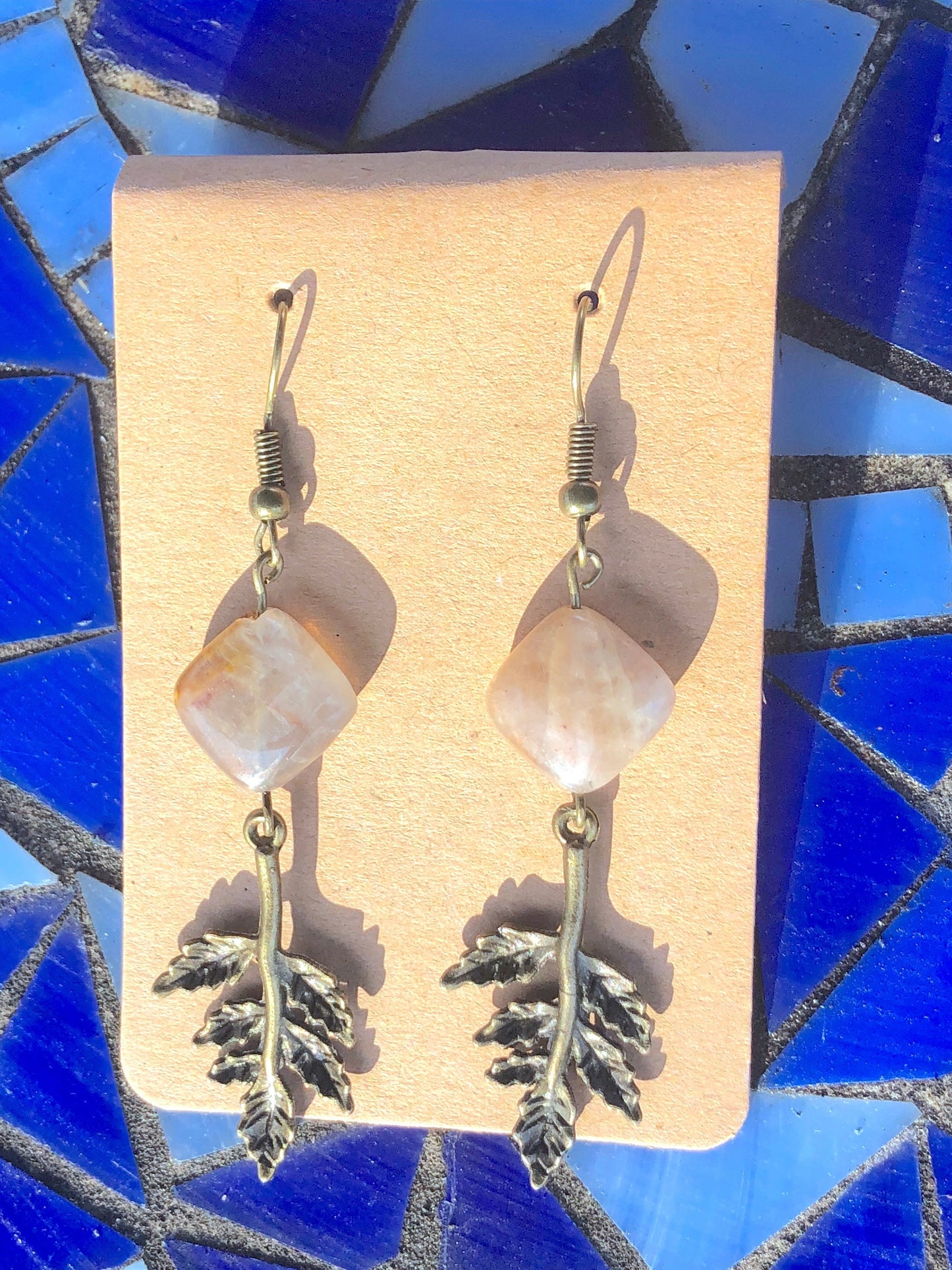 Moss Agate with Bronze Leaves Earrings