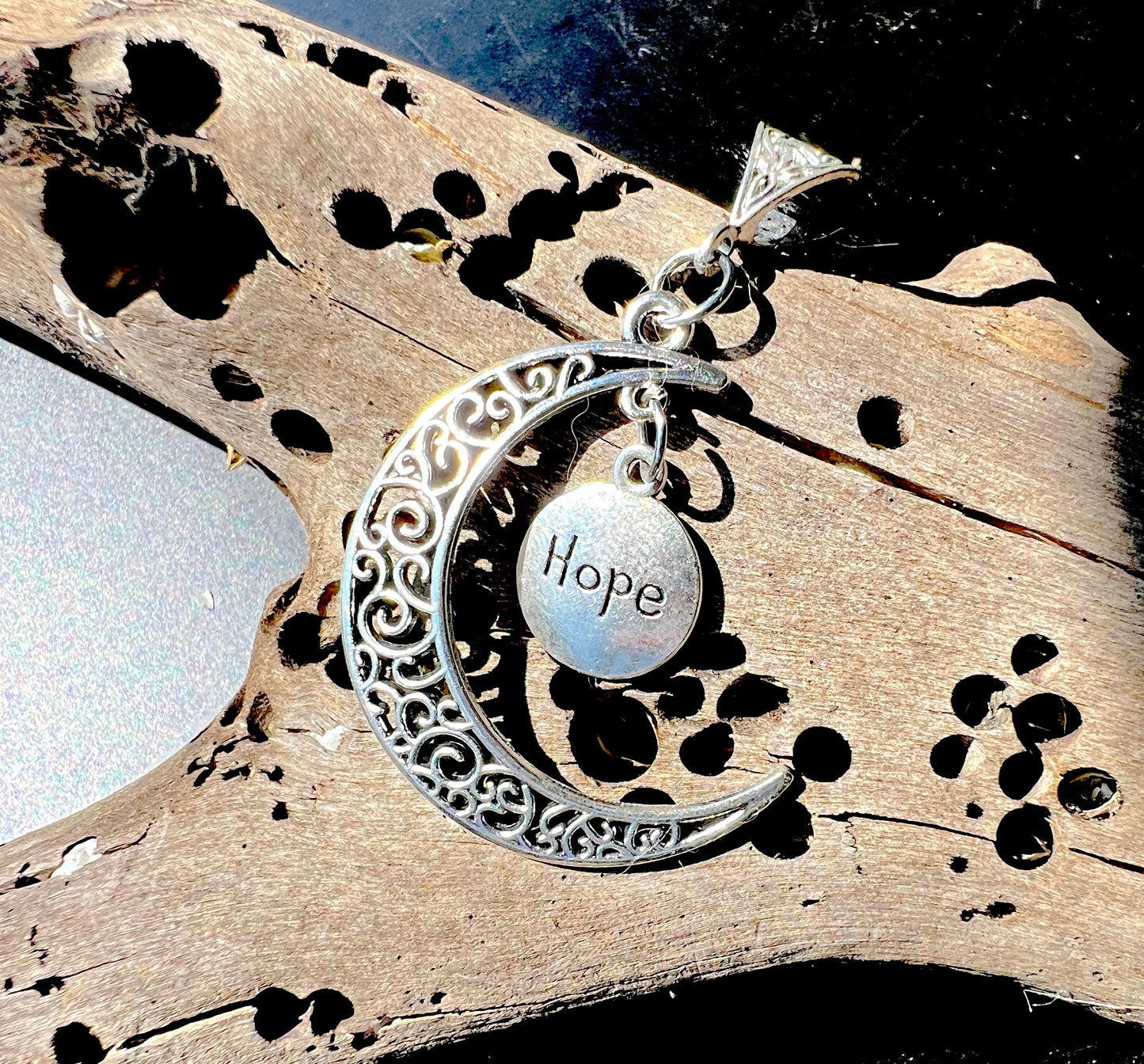 Hope Moon Pendant (with black corded necklace)