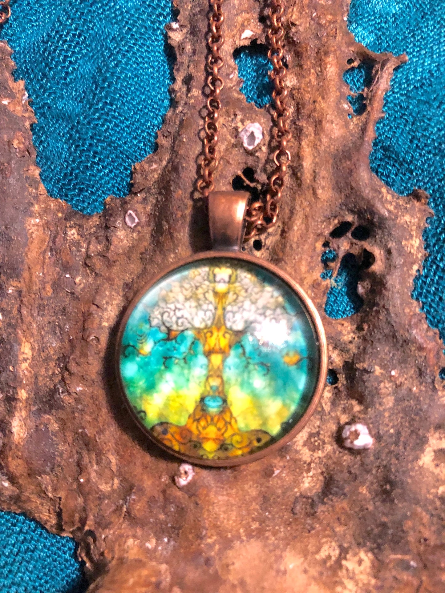 Giving Tree Pendant with Copper Base and Chain