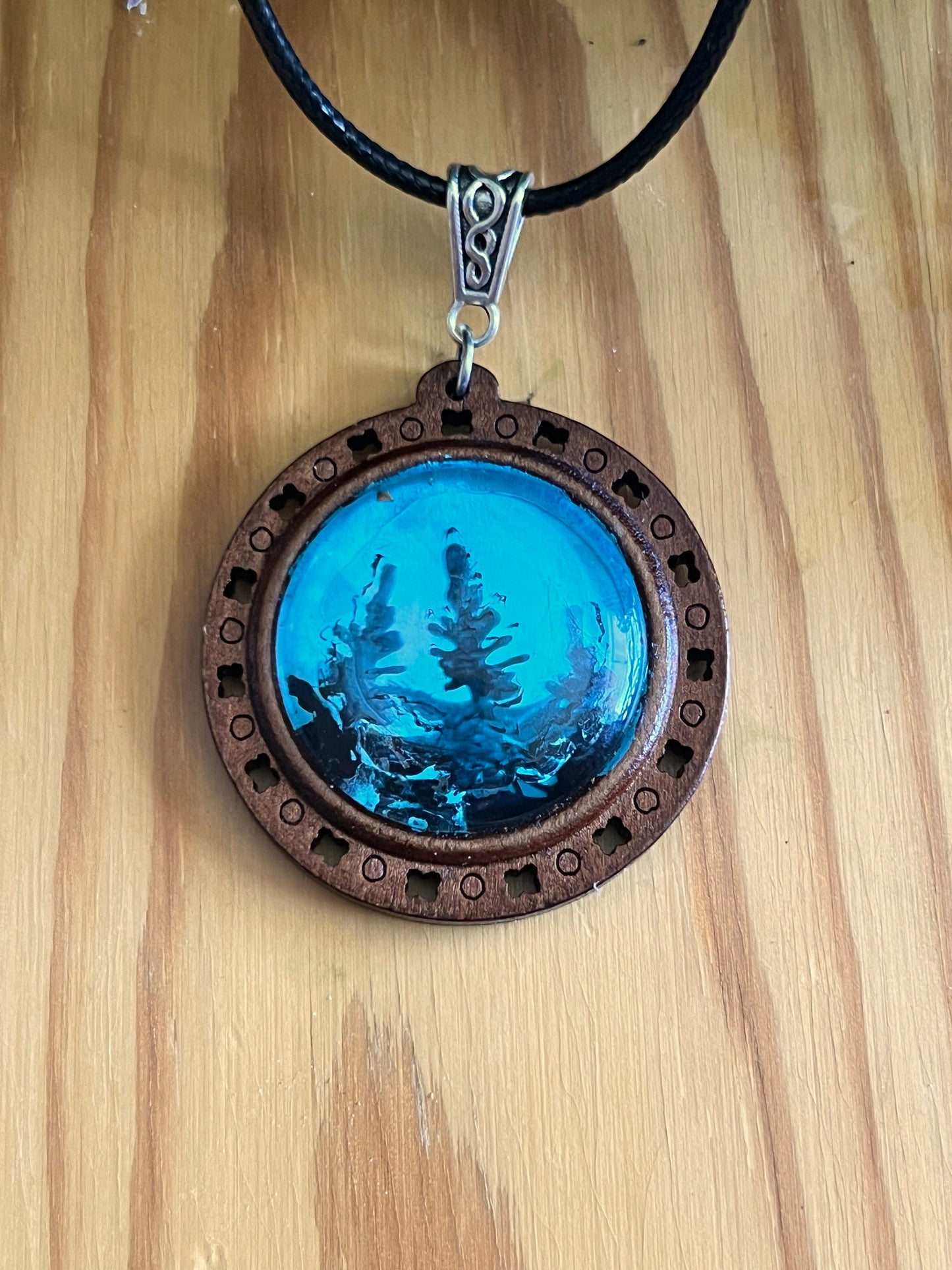 Mountain Shadows Wooden Pendant (with black corded necklace)