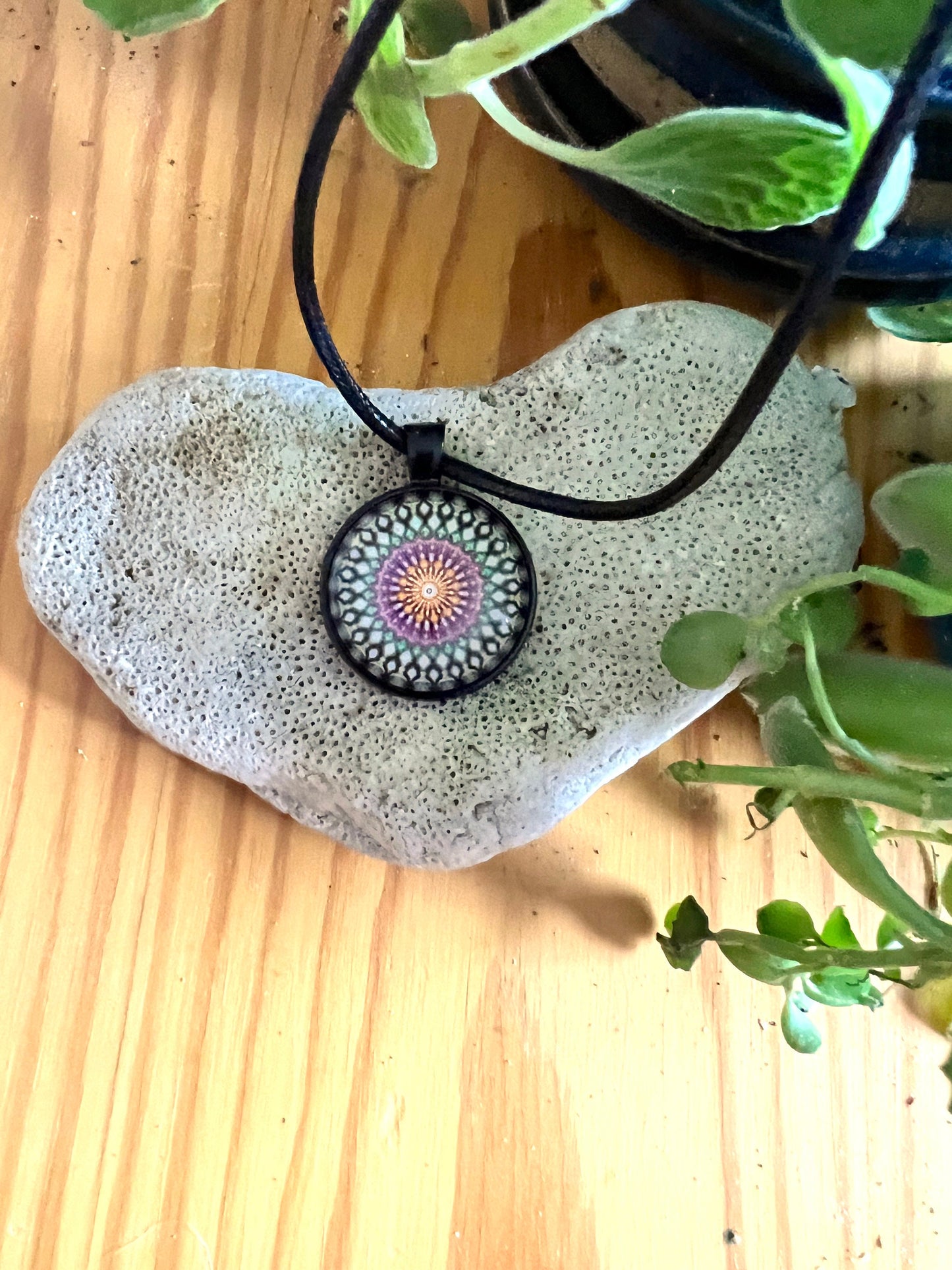 Sunburst Mandala Pendant (with black corded necklace)