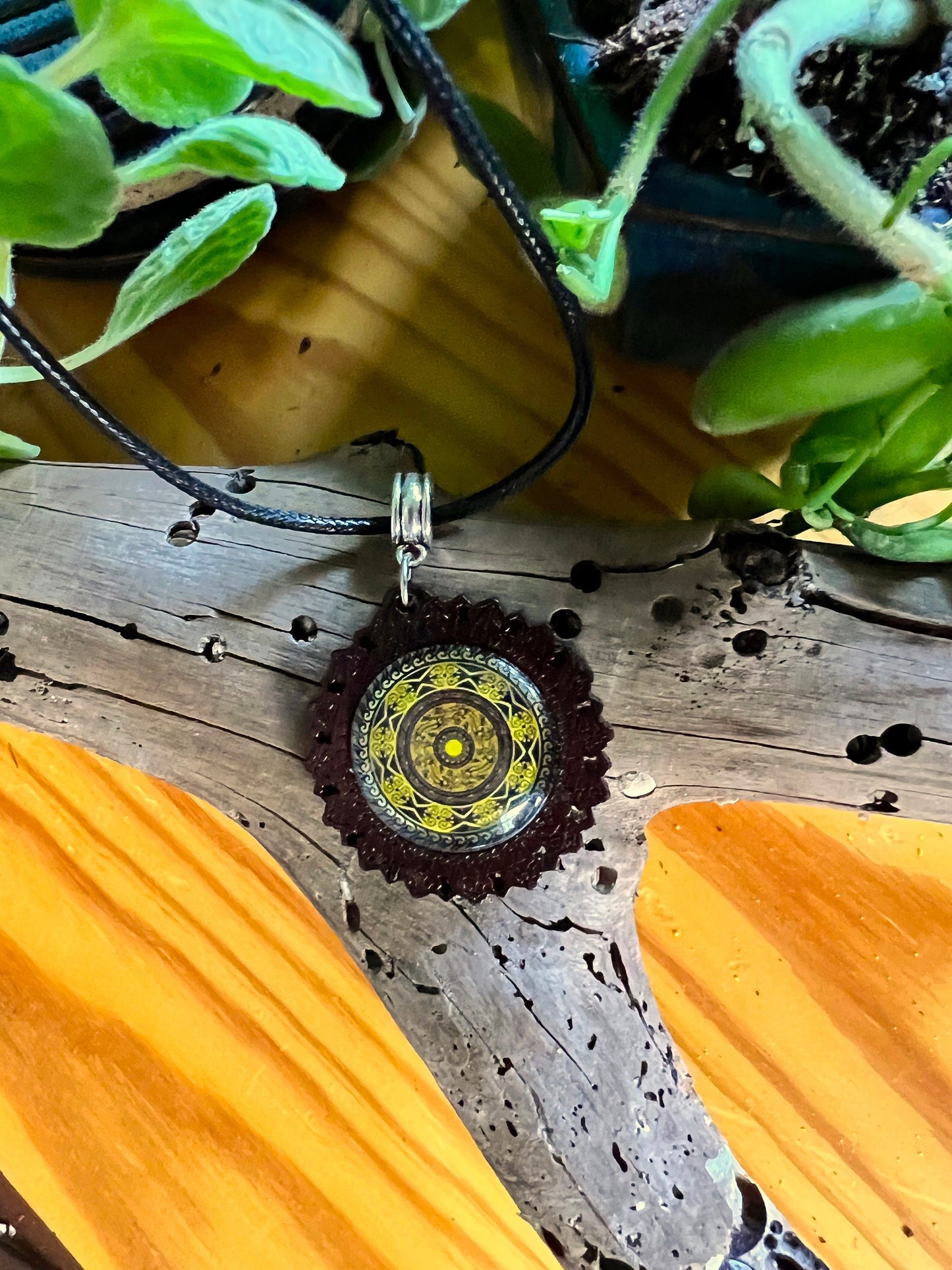 Sunshine Daydream Mandala Pendant (with black cord necklace)