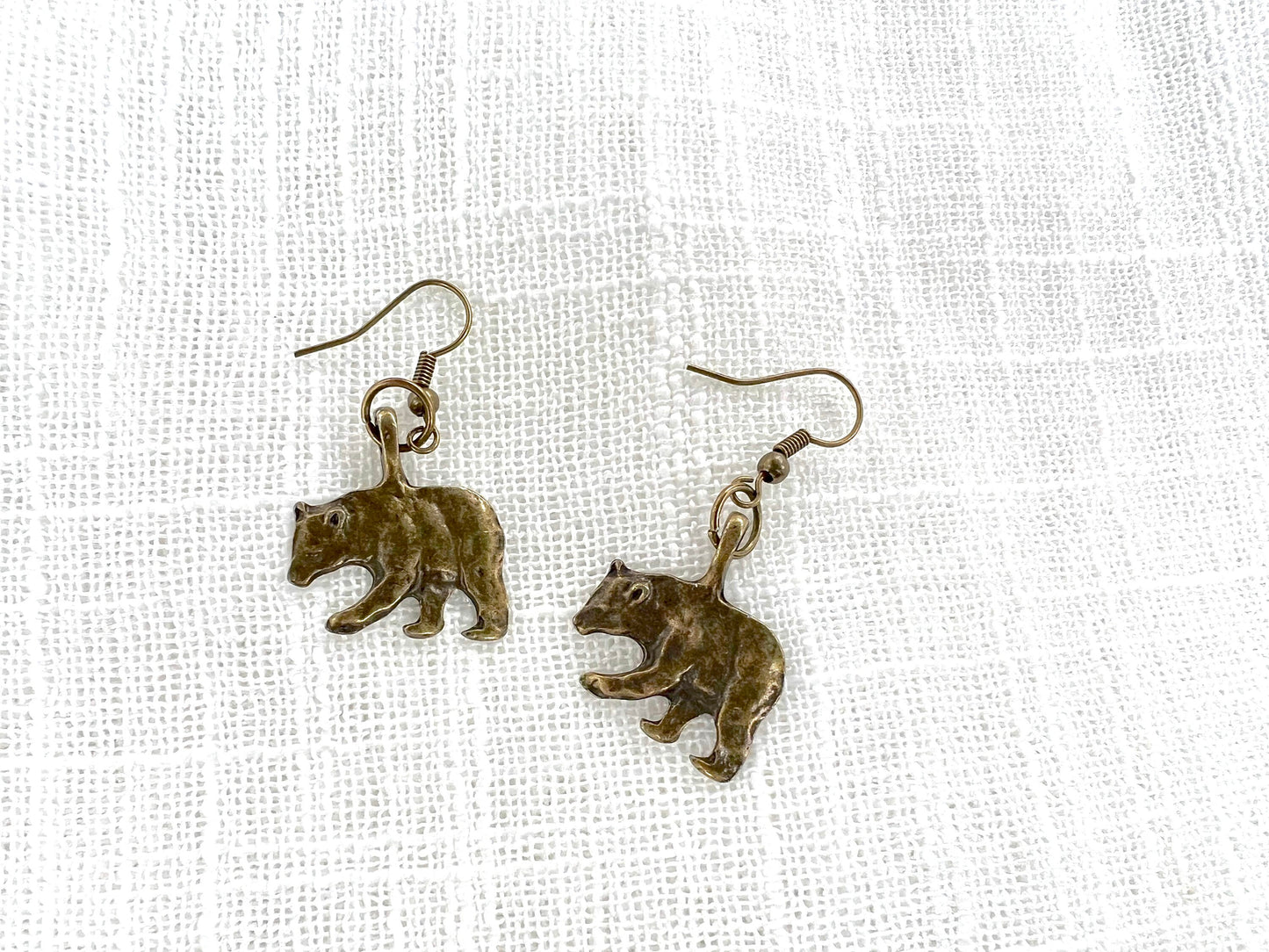 Antique Brass Black Bear  Earrings