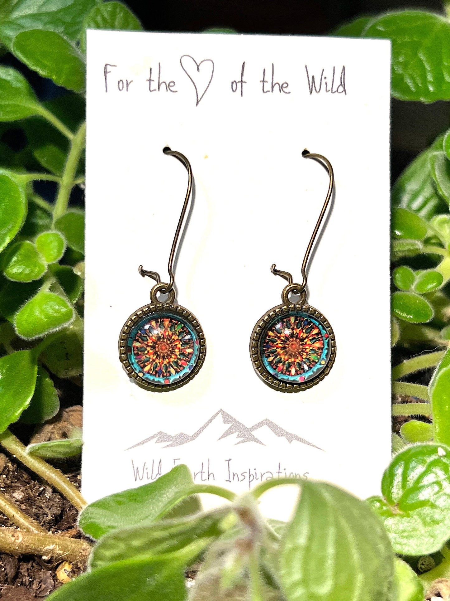 Sunflower Burst Brass Dangle Earrings