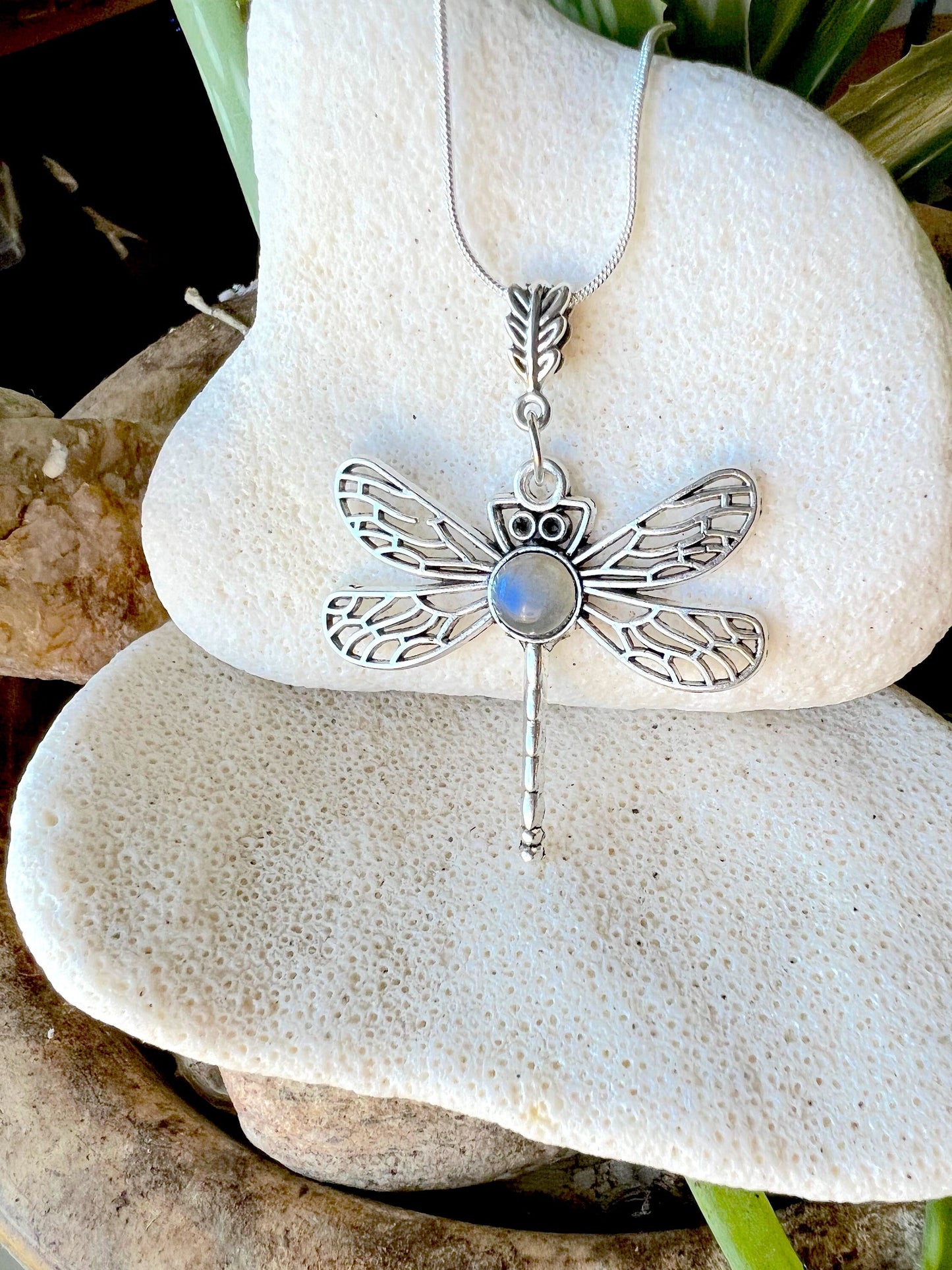 Dragonfly Pendant with Gemstone ( choose stone)  with Sterling Silver Necklace