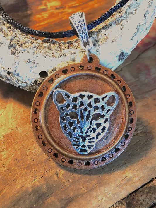 Silver Jaguar Wooden Pendant