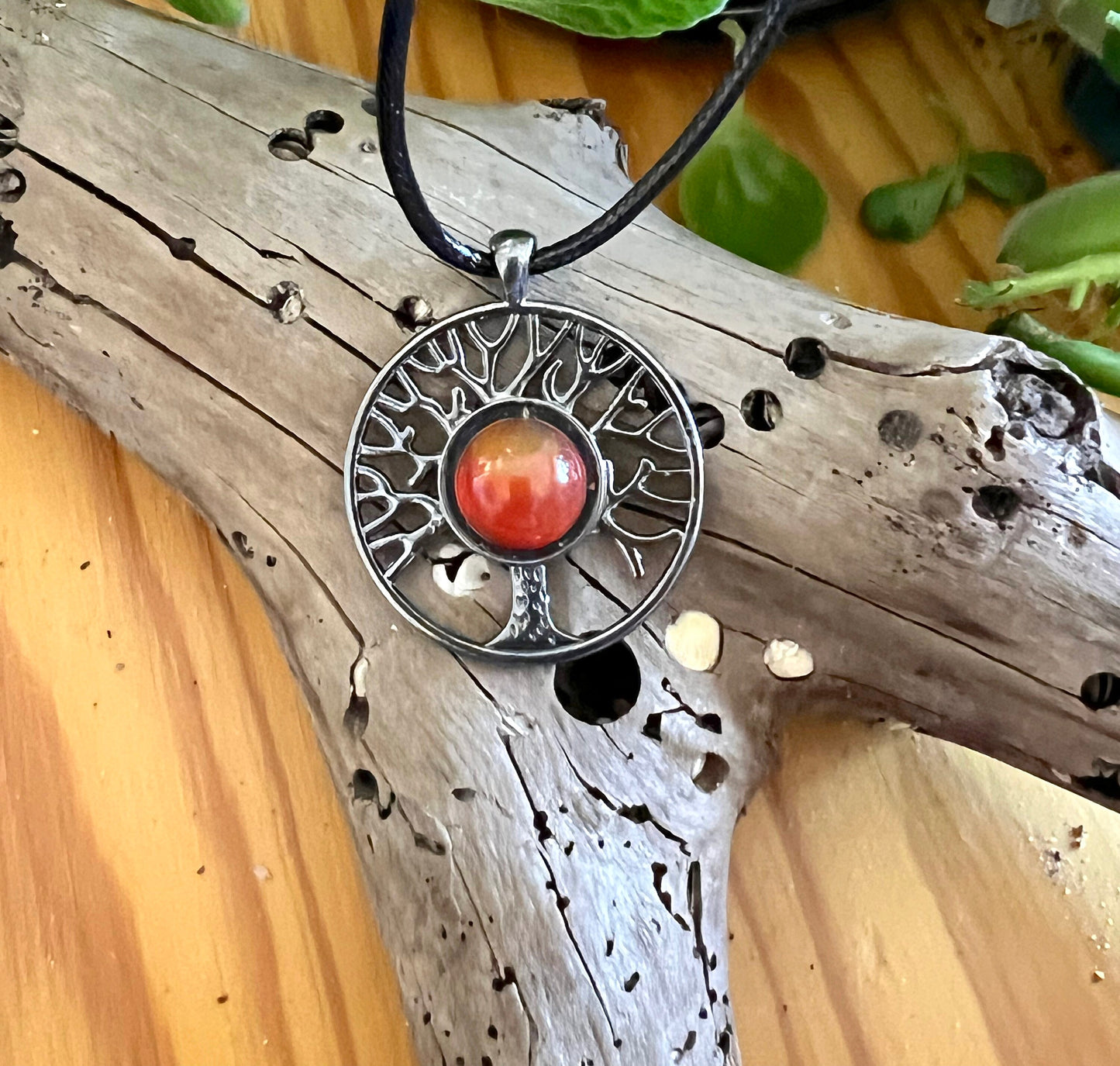 Heart of Fire Tree Pendant with Carnelian ( comes with black corded necklace)