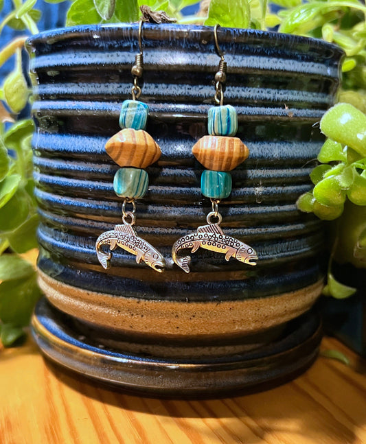 Wooden Trout Dangle Earrings