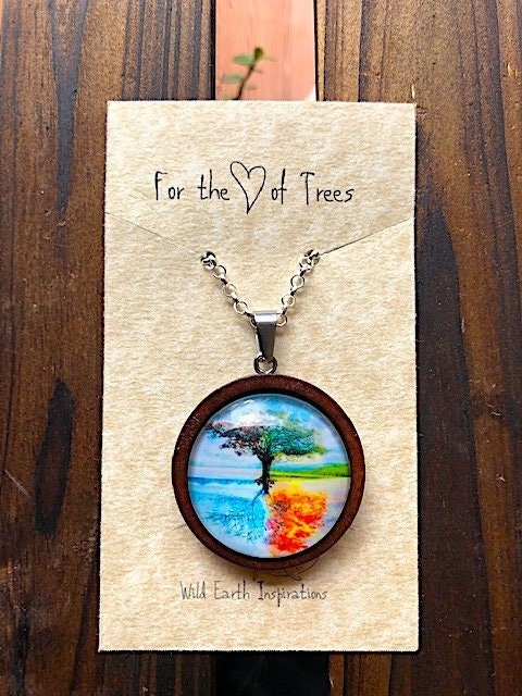 Wheel of the Year Tree Pendant with Silver Chain Necklace