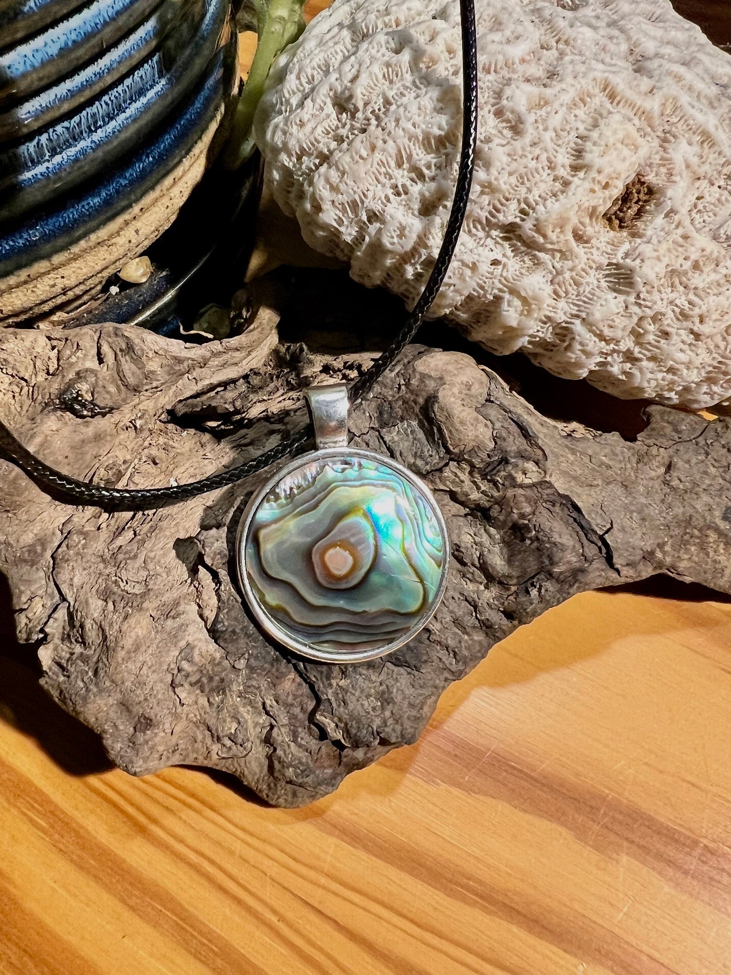 Mother of Pearl Silver Pendant (with black corded necklace)