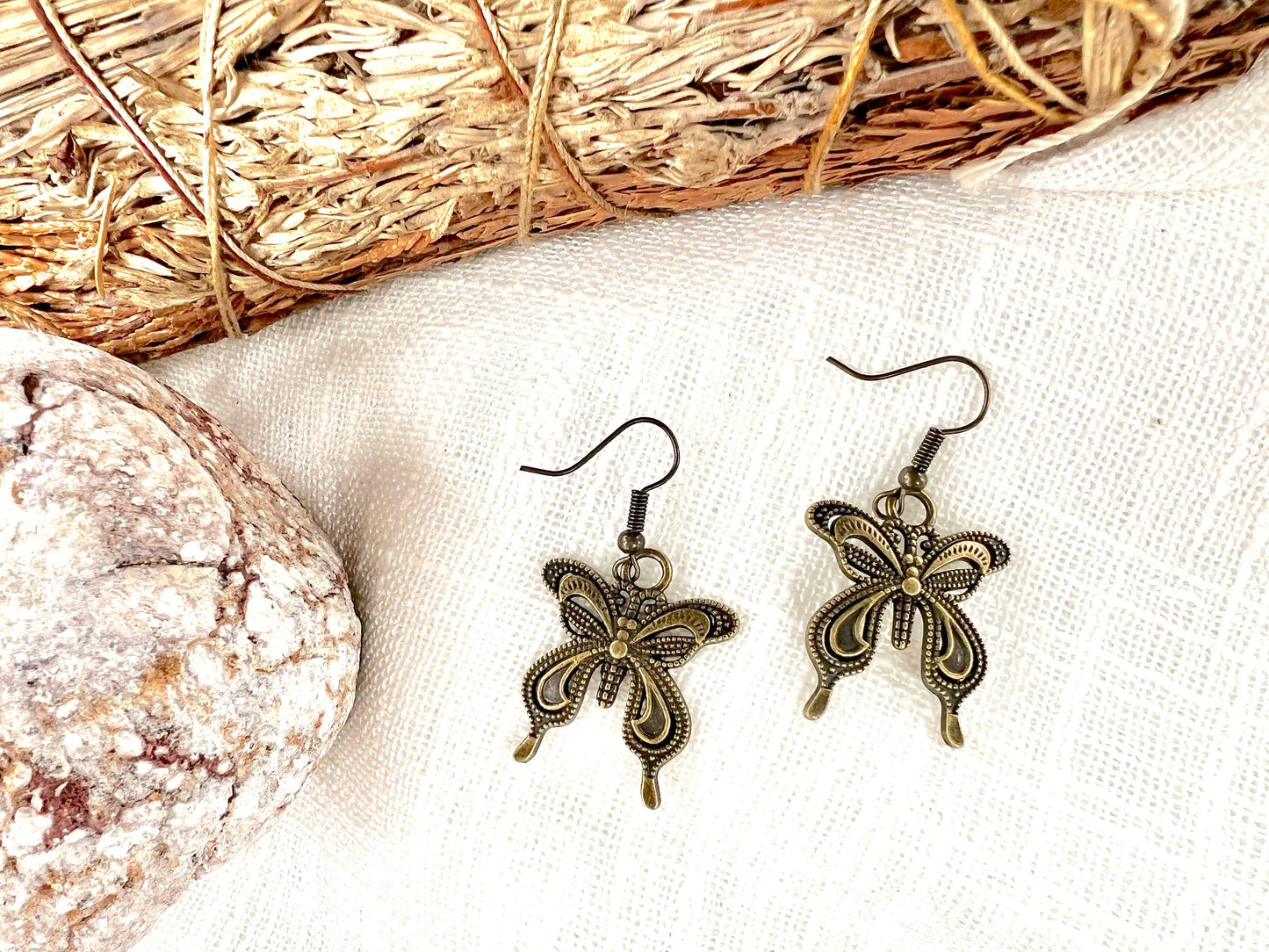 Antique Brass Sassy Butterfly Earrings