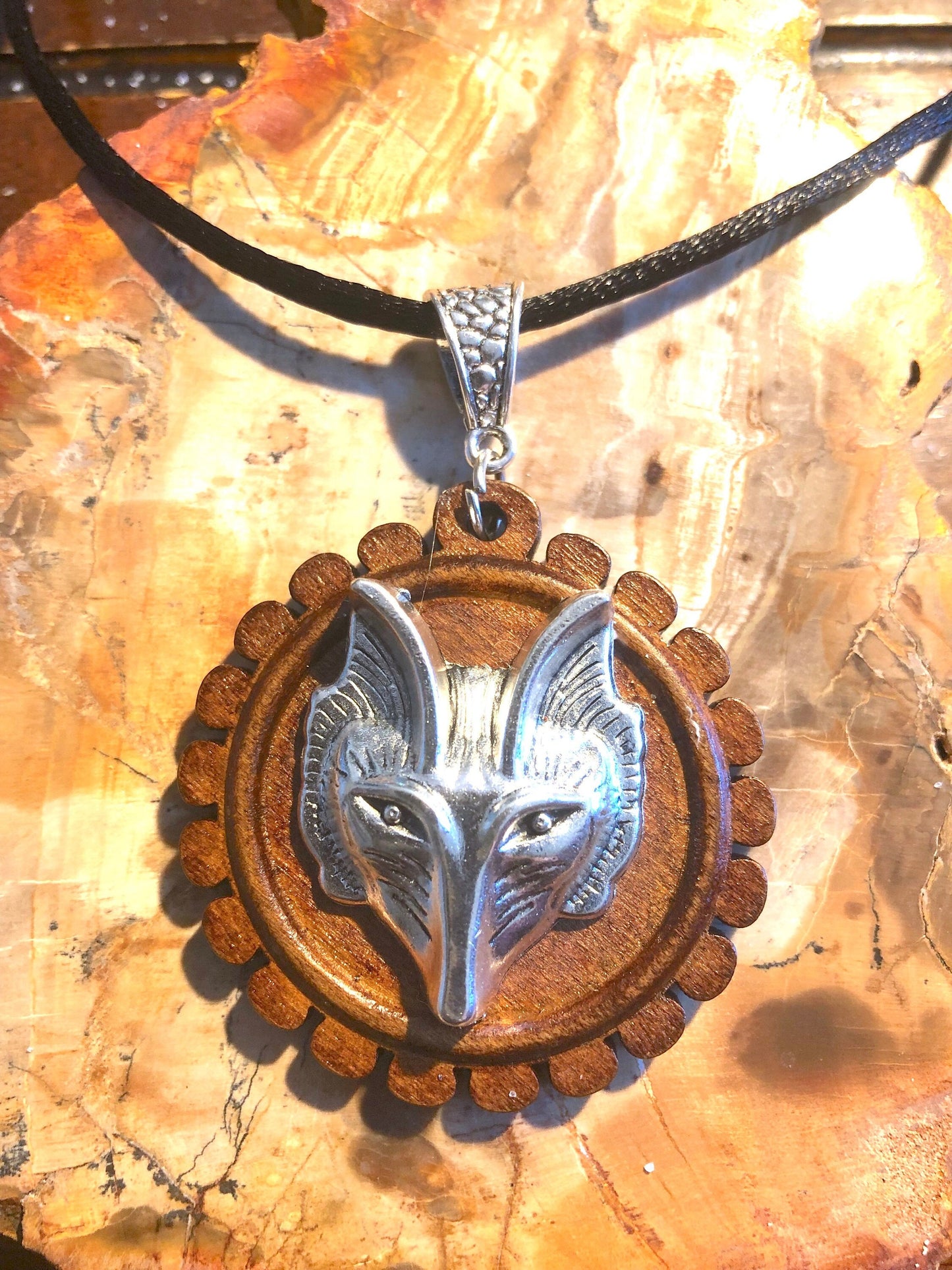 Wild Spirit Wolf Pendant and black silky cord