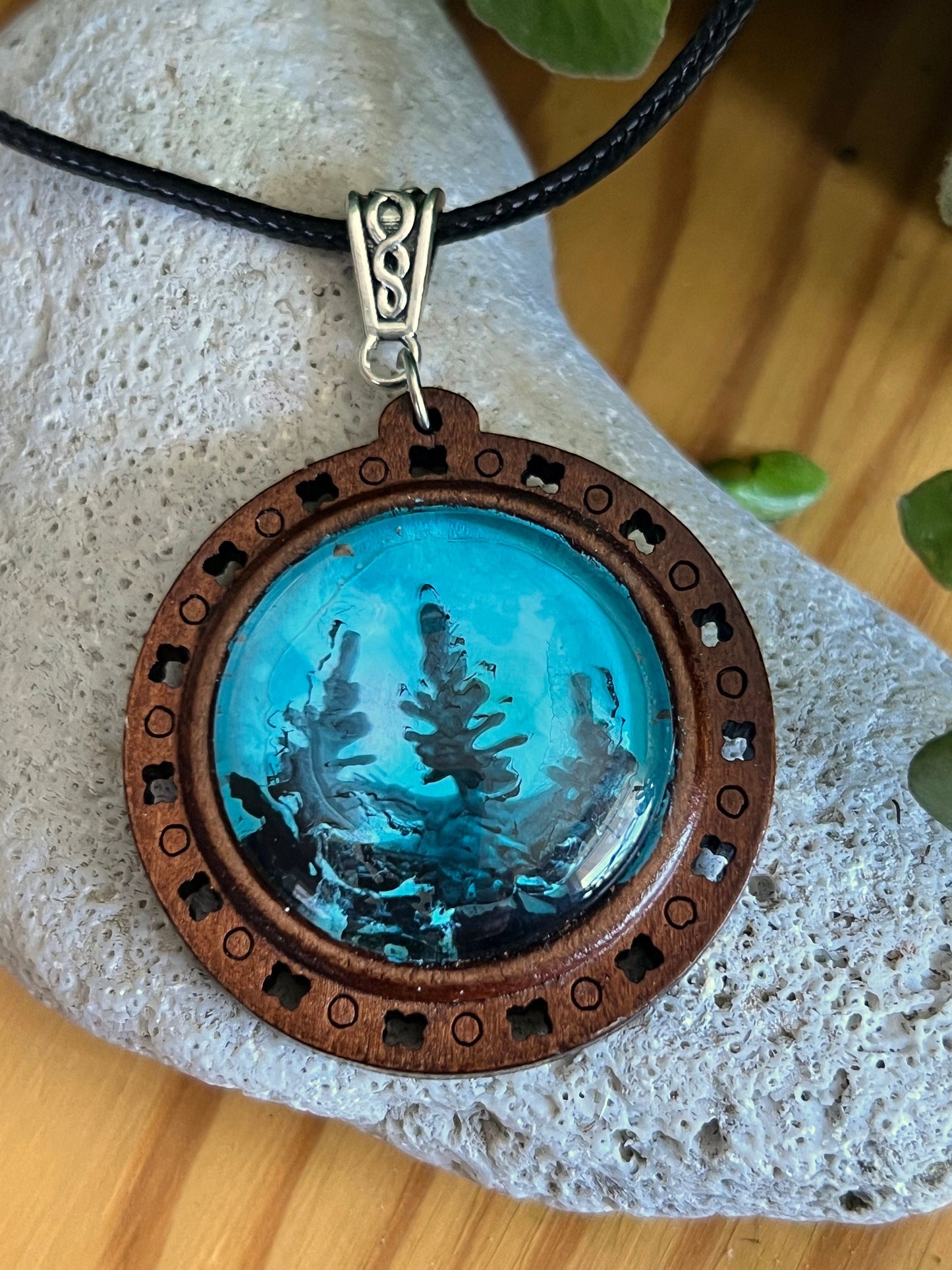 Mountain Shadows Wooden Pendant (with black corded necklace)