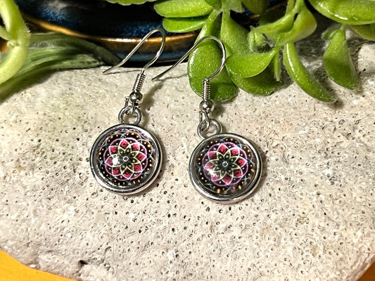 Purple Blooms Silver Dangle Earrings
