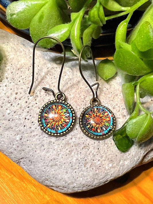 Sunflower Burst Brass Dangle Earrings