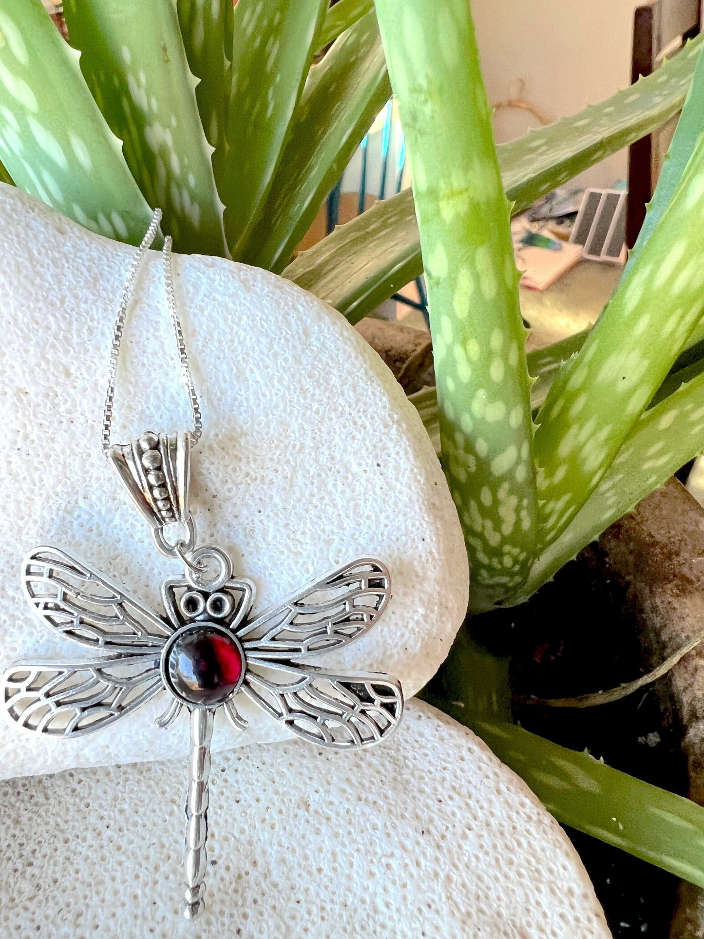 Dragonfly Pendant with Gemstone ( choose stone)  with Sterling Silver Necklace