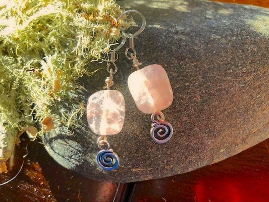 Rose Quartz Spiral Earrings