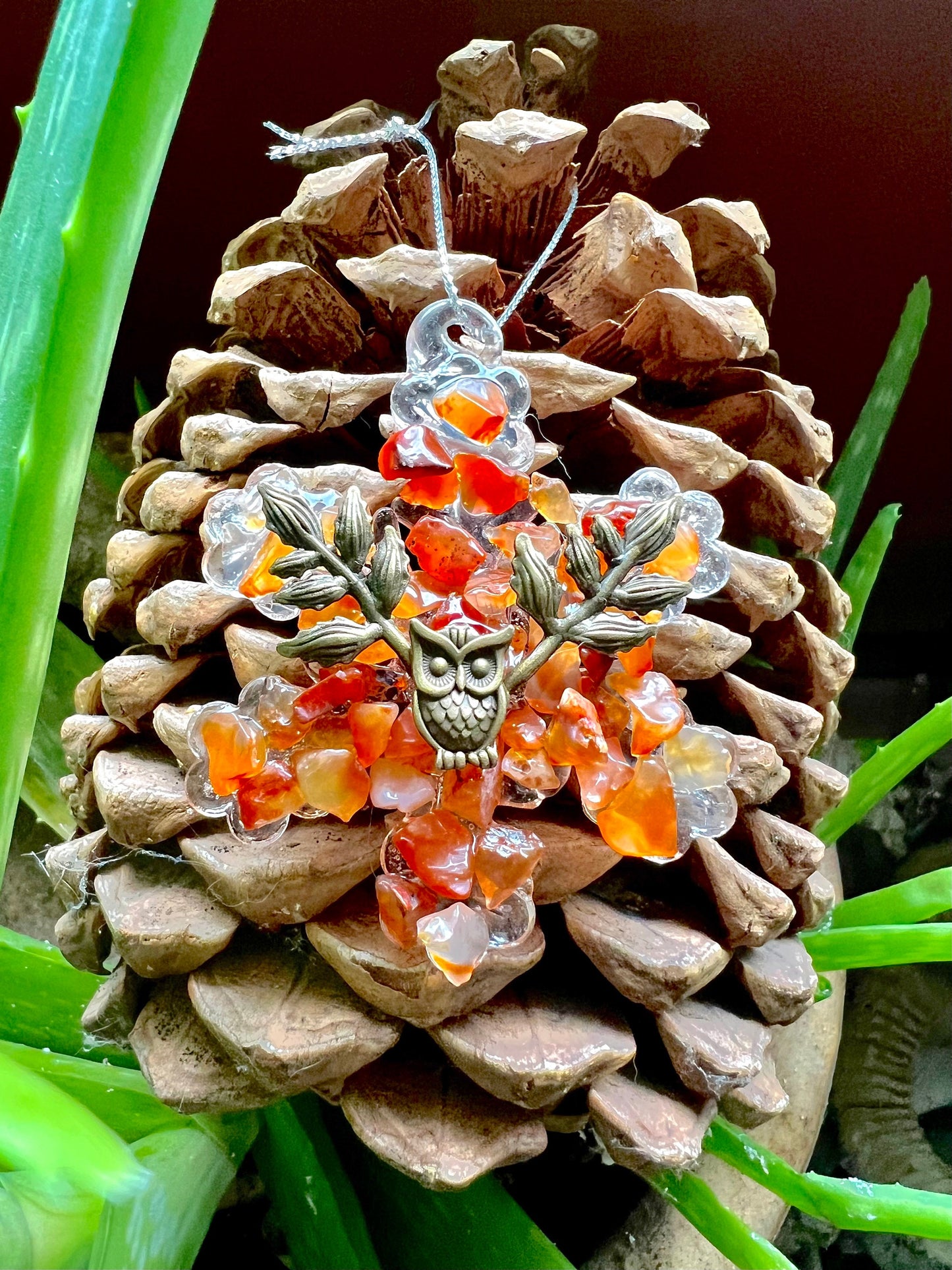 Owl Branches Ornament with Carnelian Stones