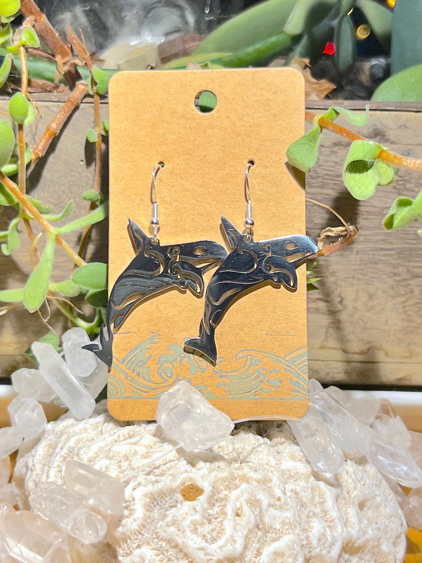 Silver Orca Whale Earrings