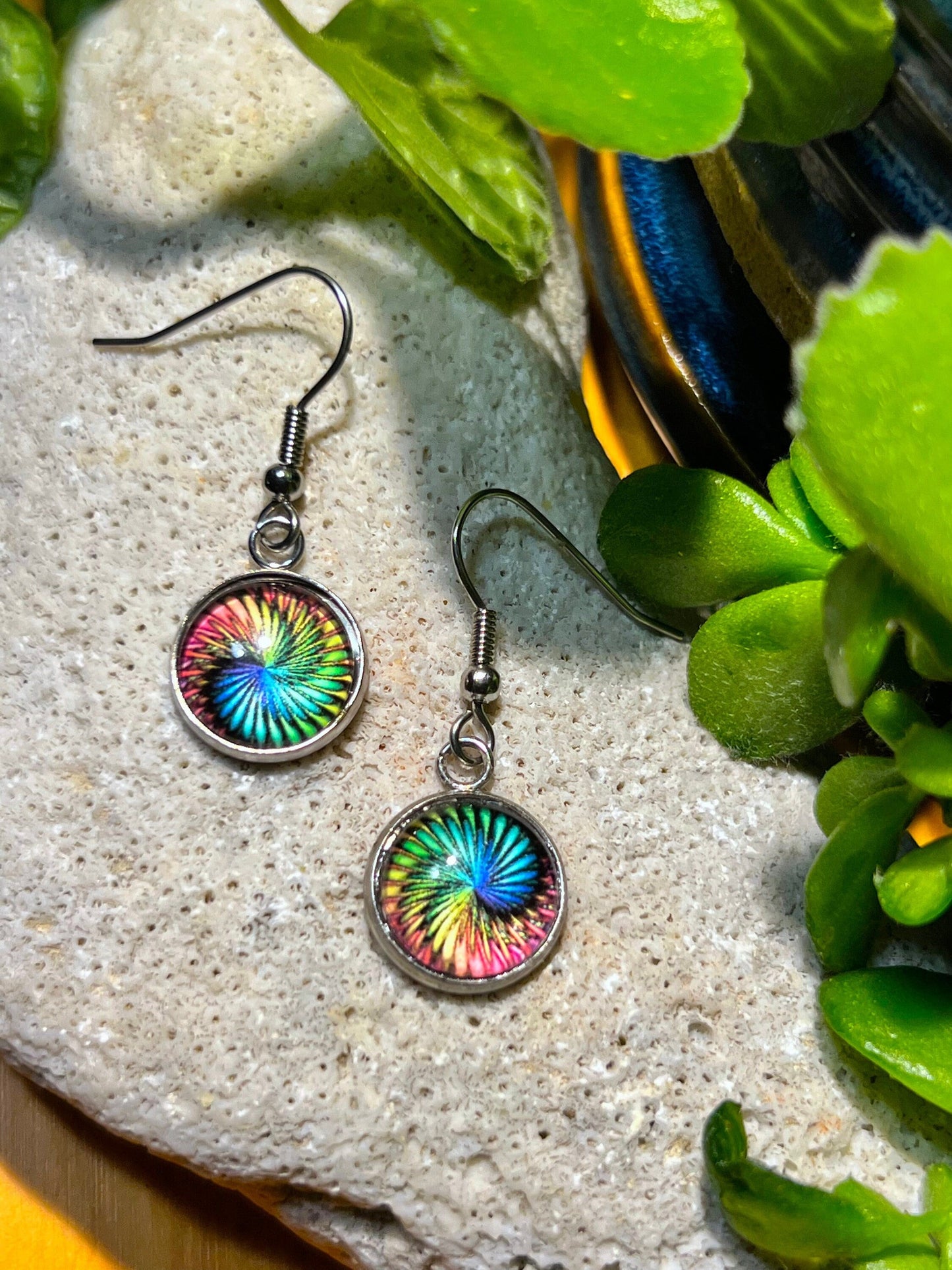 Rainbow Feathers Mandala Earrings