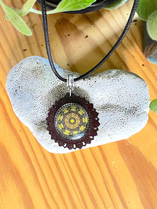 Sunshine Daydream Mandala Pendant (with black cord necklace)