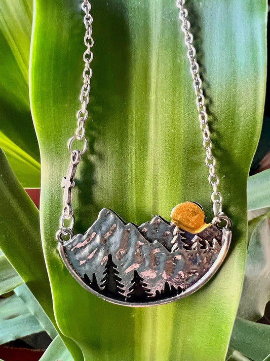 Mountain Valley  Pendant with Silver Necklace