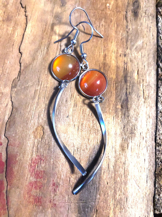 Silver Twist Carnelian Earrings