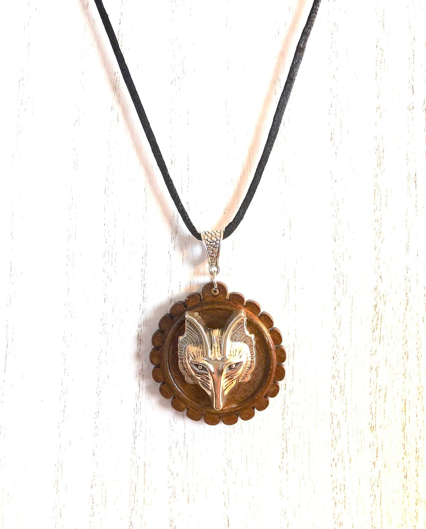 Wild Spirit Wolf Pendant and black silky cord