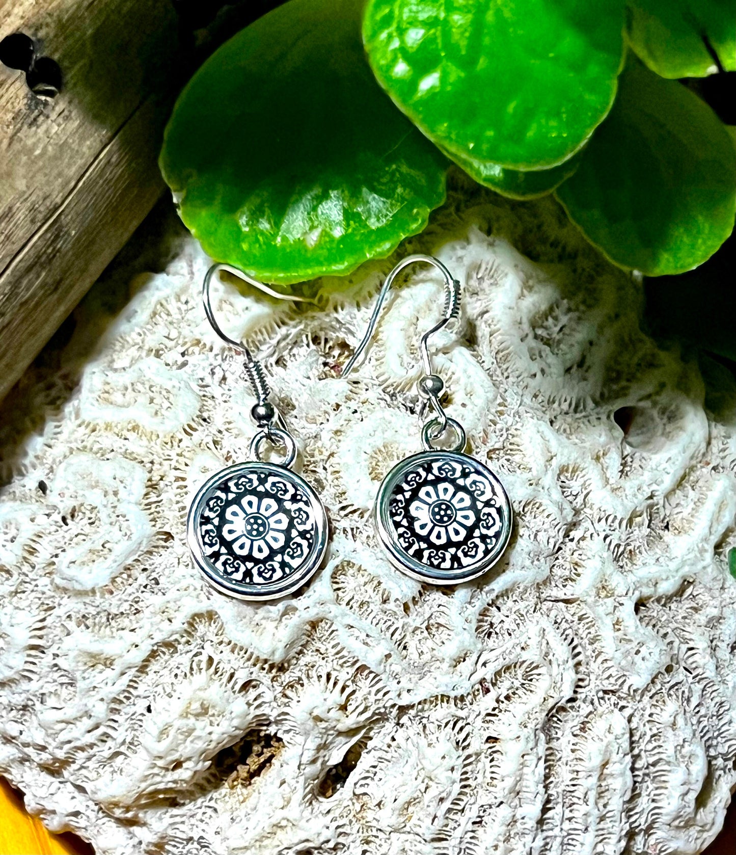 Black Daisy Mandala Earrings