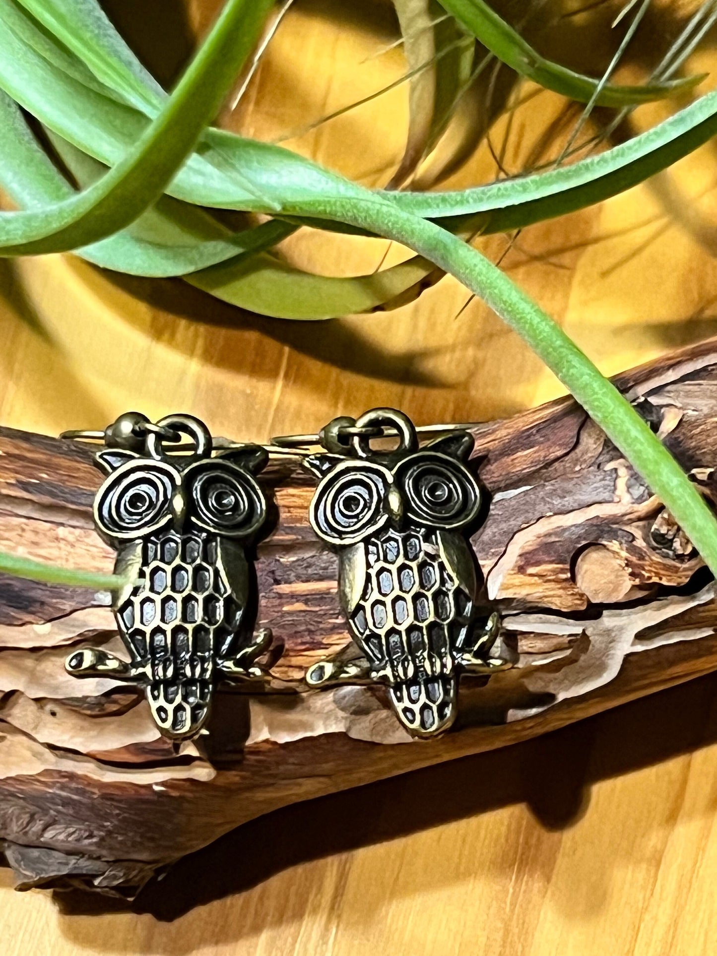 Antique Brass Mini Owl Earrings