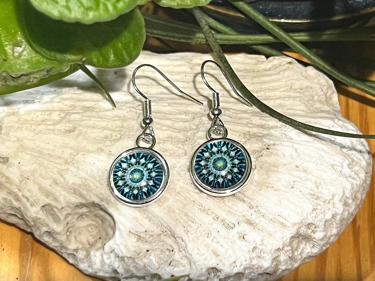 Turquoise Squared Mandala Earrings