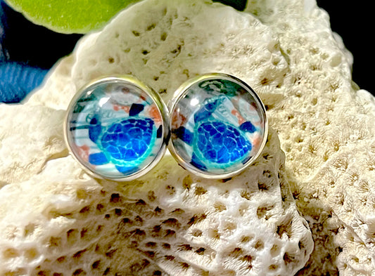 Artsy Sea Turtle Post Earrings