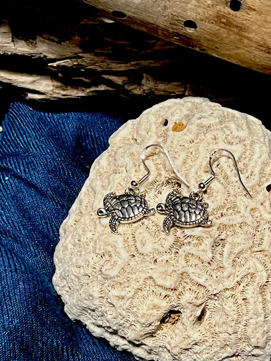 Silver Sea Turtle Earrings