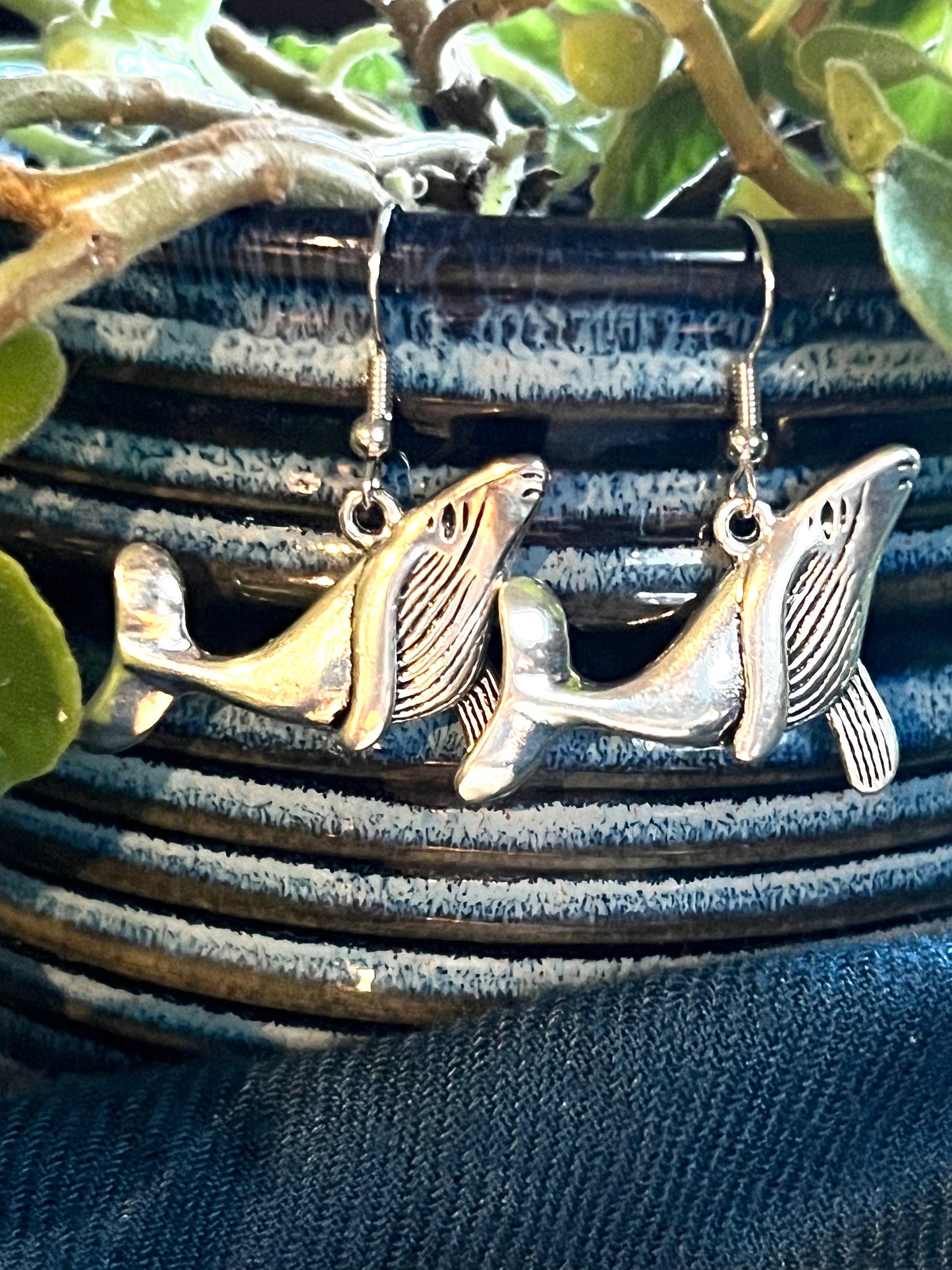 Silver Whale Earrings