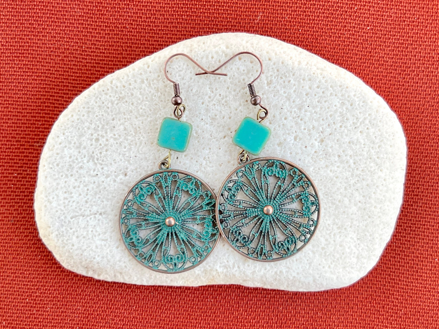 Copper and Turquoise Wheel Dangles