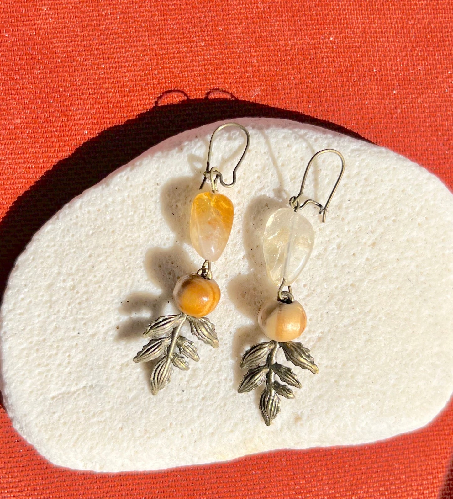 Citrine with Bronze Leaves Earrings