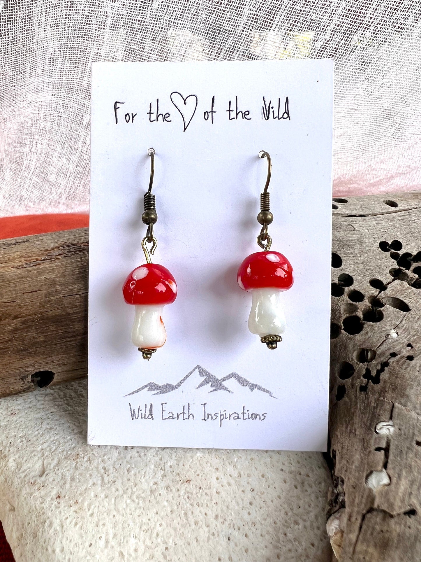 Mini Glass Mushroom Earrings