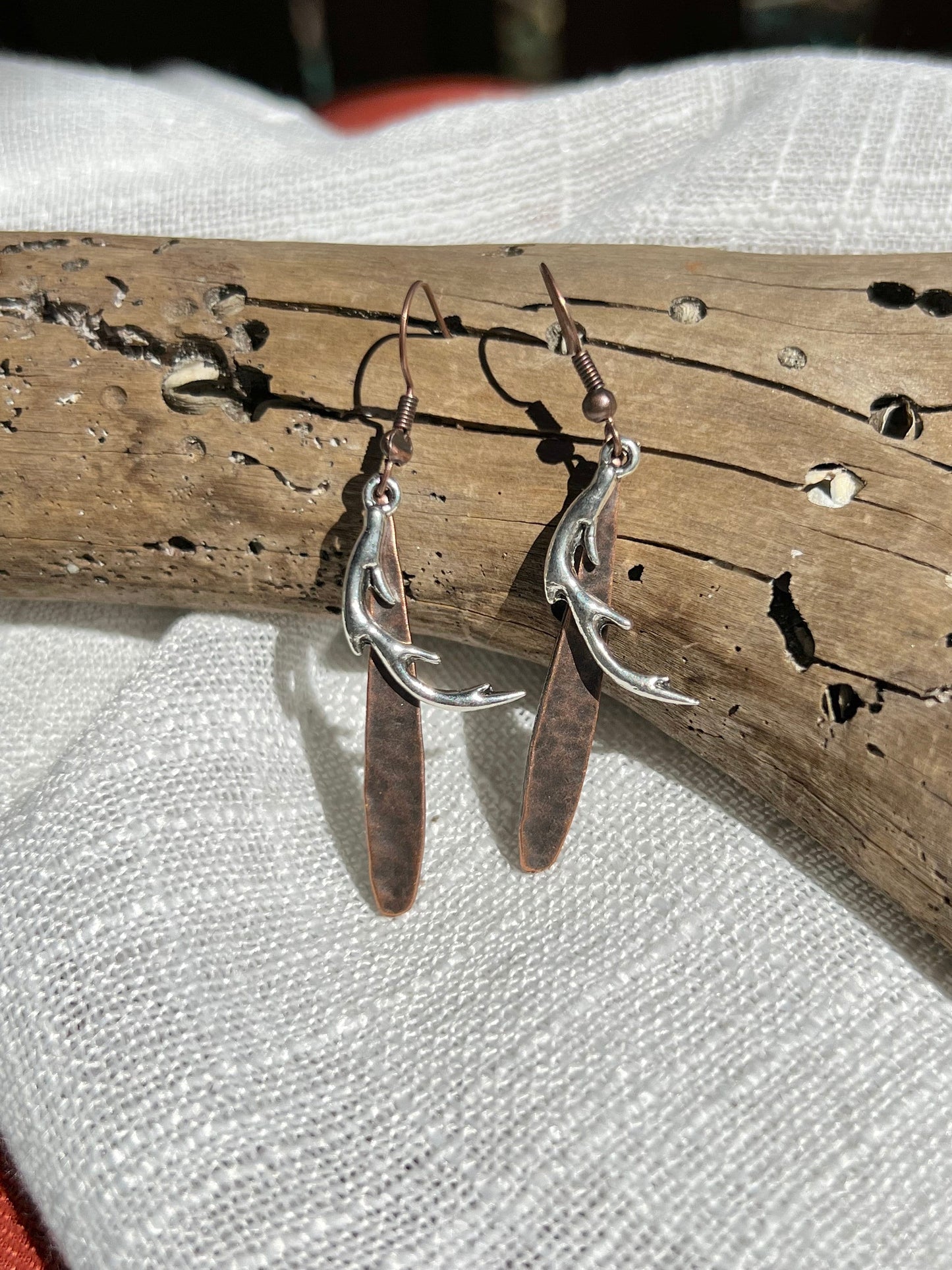 Silver and Copper Antlers Earrings