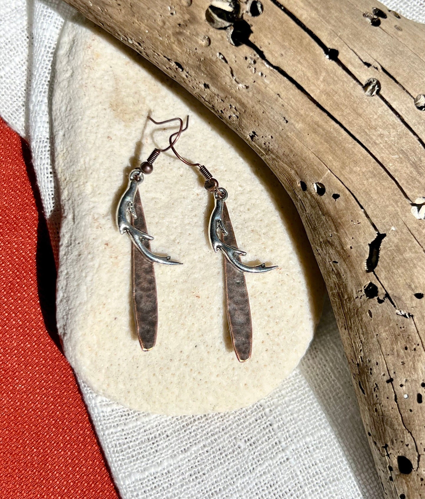 Silver and Copper Antlers Earrings