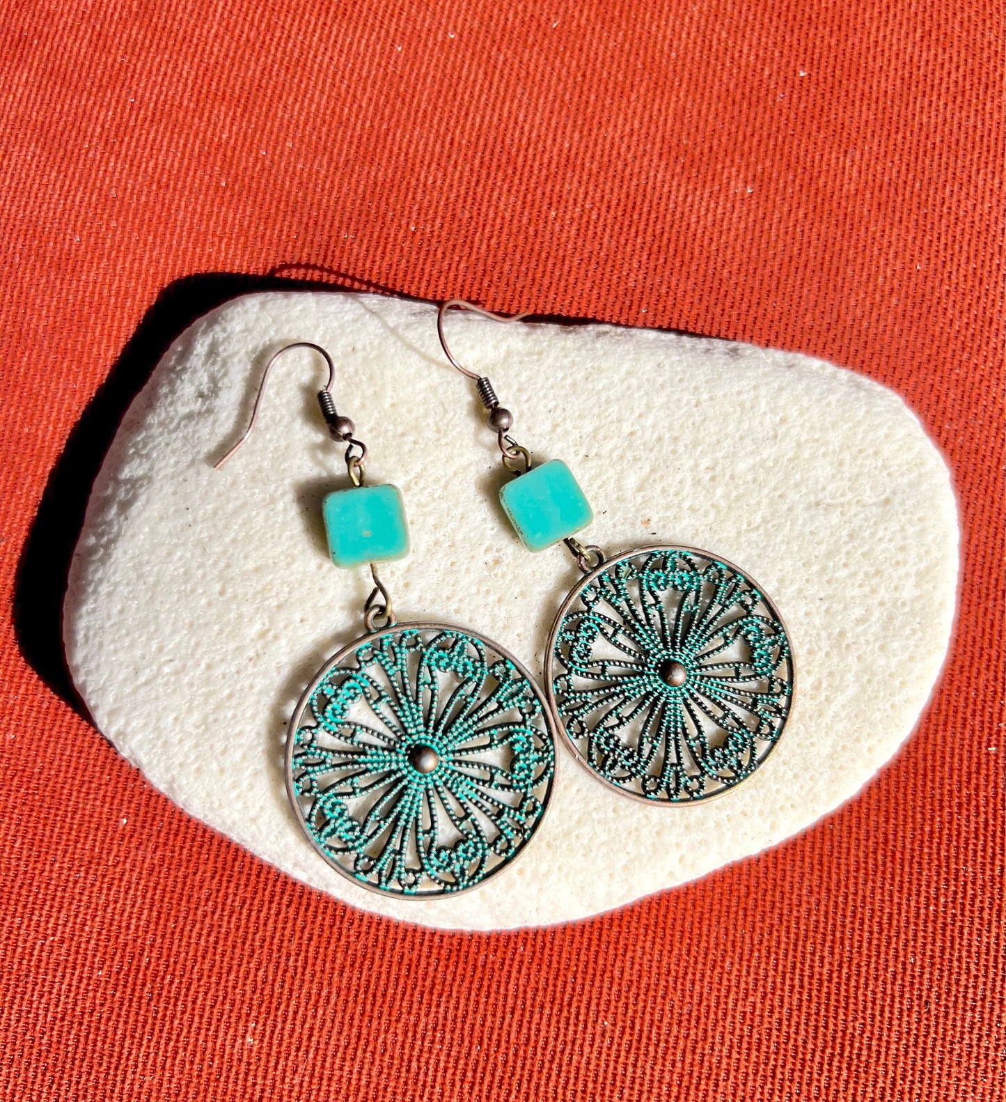 Copper and Turquoise Wheel Dangles