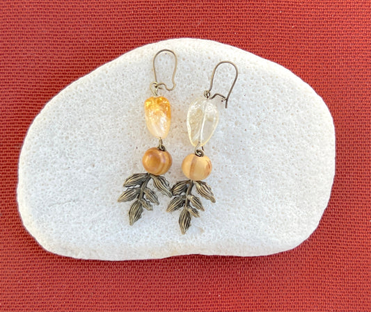 Citrine with Bronze Leaves Earrings