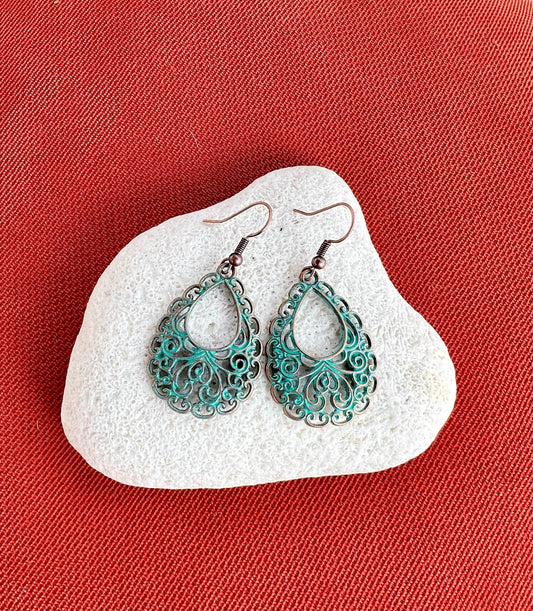 Turquoise-dusted  Copper Tear Drop Dangles