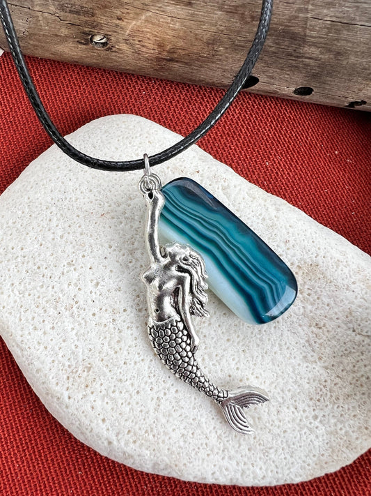 Mermaid Ocean  Pendant (with black corded necklace)